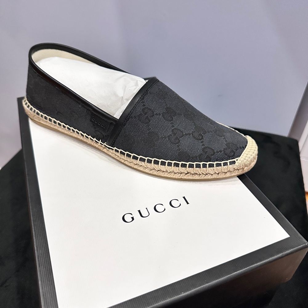 Gucci women’s monogram canvas/leather espadrilles